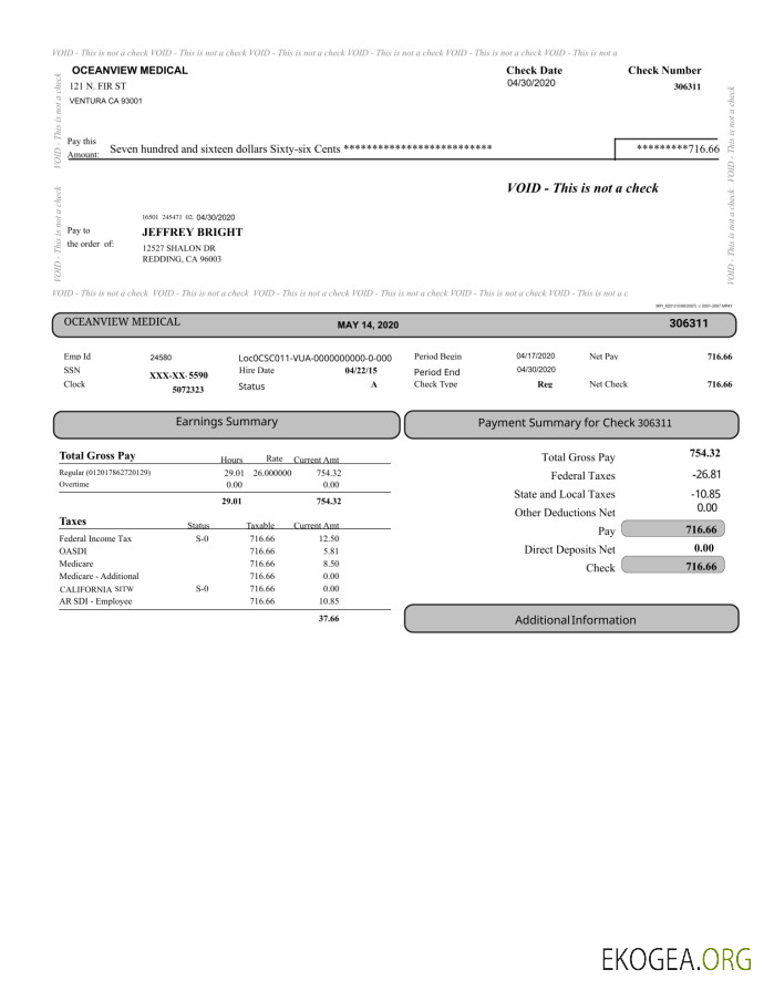 Talon de paie médical Oceanview